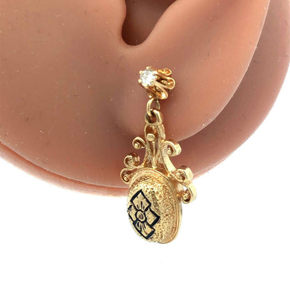 Vintage 14k Yellow Gold Diamond Scroll Gothic Chandelier Dangle Drop Earrings