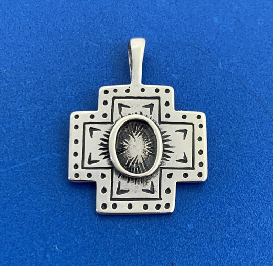 Designer Clyde Duneier CDI 925 Sterling Silver Signed Concho Cross Pendant