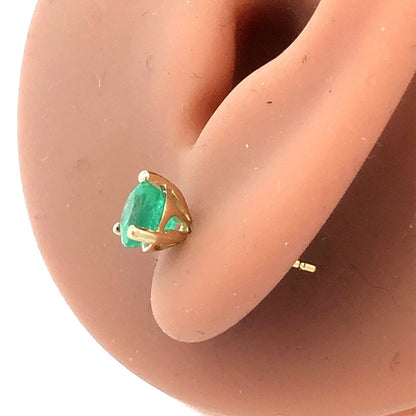 Designer PAM 14K Yellow Gold Round Green Emerald Solitaire Stud Earrings