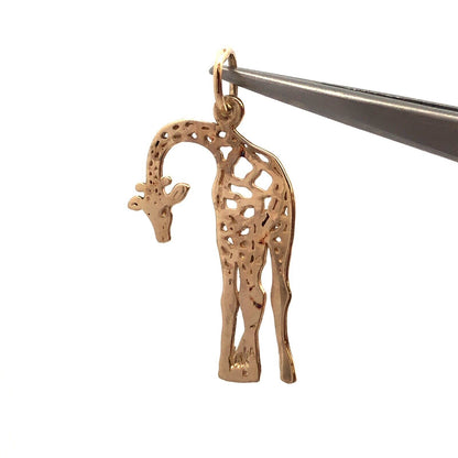 Designer JA 14K Yellow Gold Open Work Giraffe Wild Zoo Animal Charm Pendant