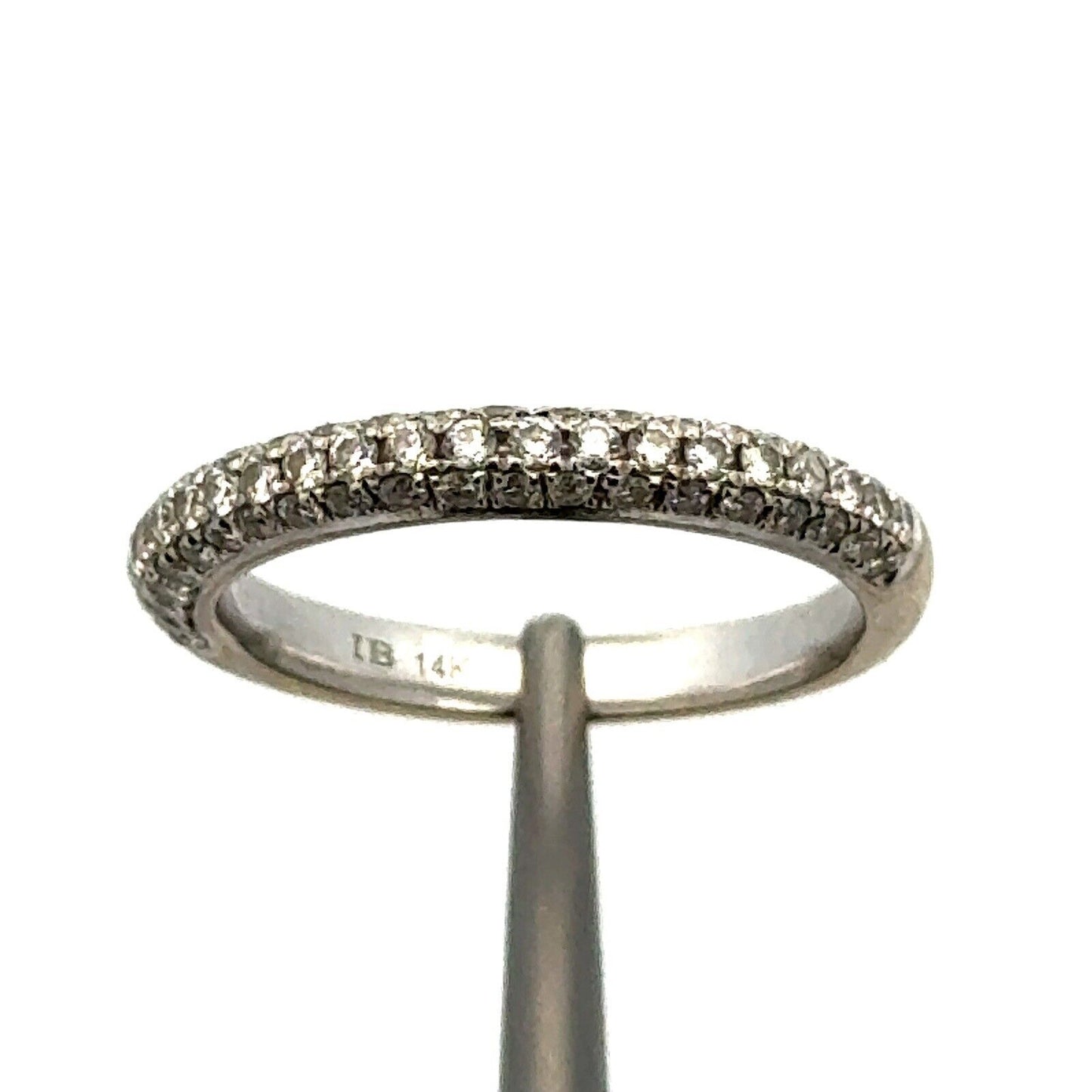Designer IB 14K White Gold 3 Row Pave Diamond Wedding Anniversary Band Ring