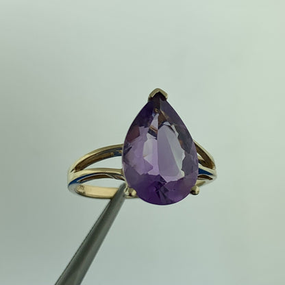 Designer 10k Yellow Gold Pear Cut Purple Amethyst Statement Ring Size 8.75
