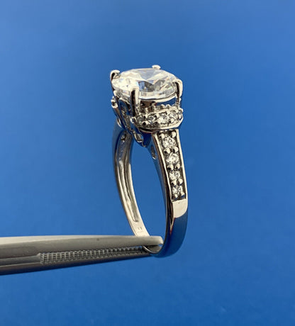 Estate FI Sterling Silver Cubic Zirconia CZ Solitaire Statement Engagement Ring