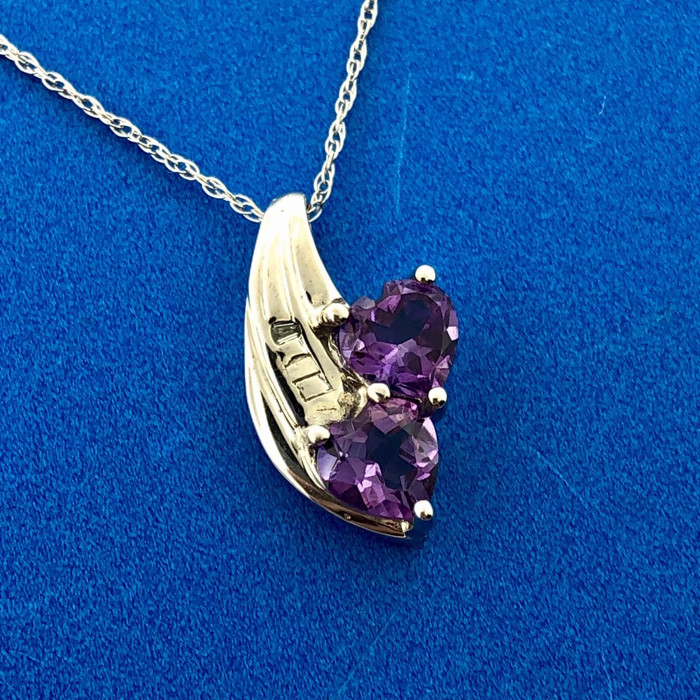 Designer 10K White Gold Amethyst Diamond February Anniversary Occasion Necklace