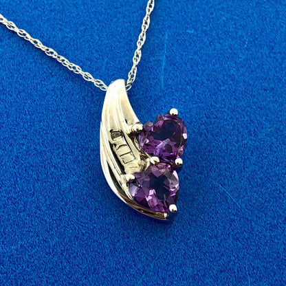 Designer 10K White Gold Amethyst Diamond February Anniversary Occasion Necklace