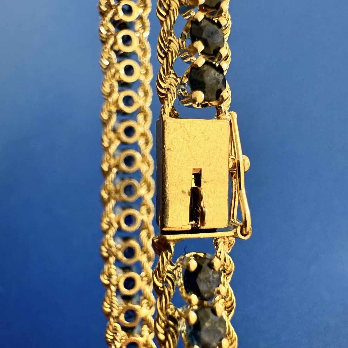 Designer PAT 14K Yellow Gold Round Blue Sapphire 7" Tennis Bracelet