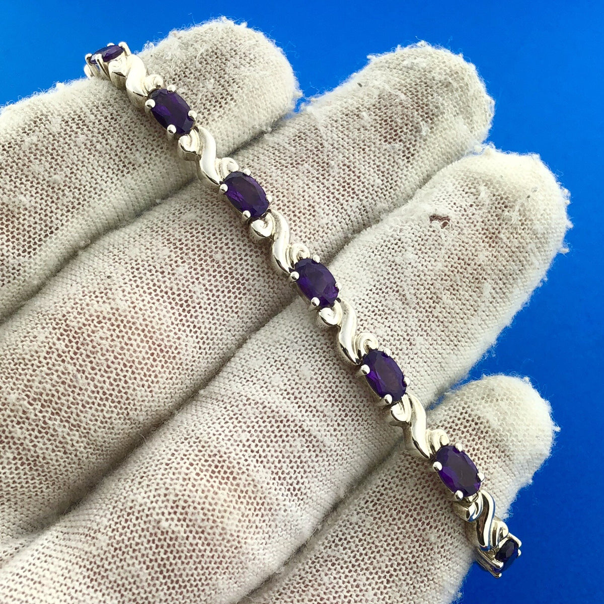 Sterling Silver 925 Oval Amethyst S Link February Anniversary Tennis Bracelet