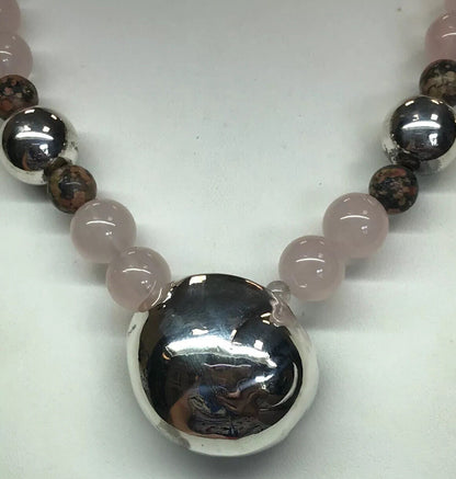 Mignon Faget 925 Sterling Silver Rose Quartz Jasper Bead Moon Snail Necklace