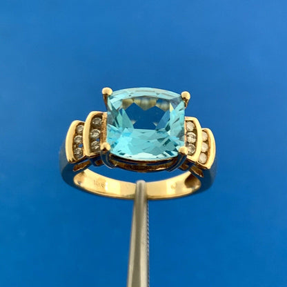 14K Yellow Gold Blue Topaz Diamond December Anniversary Statement Cocktail Ring