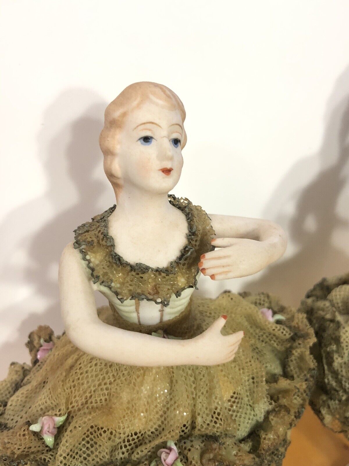 1940's Occupied Japan Porcelain Ballerina With Lace Skirt Decorative Figurine