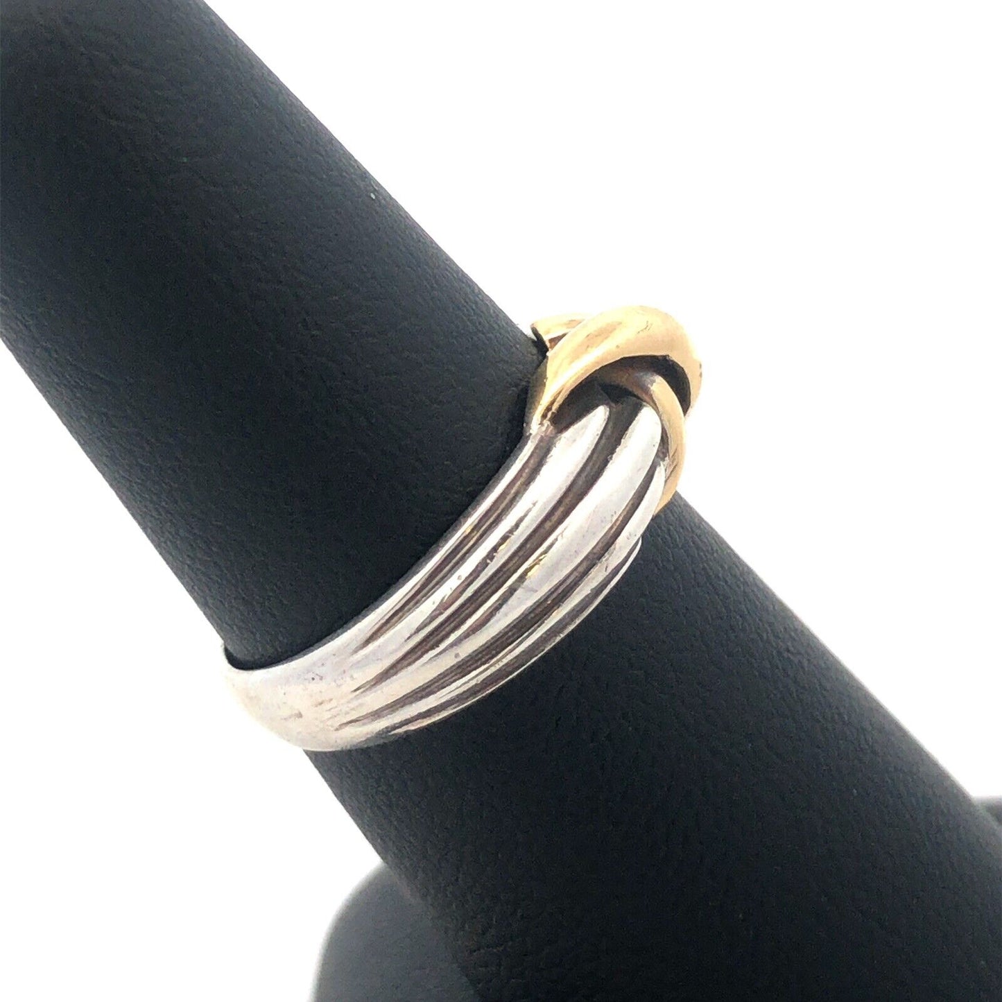 Designer Italy 925 Sterling Silver 18K Yellow Gold Two Tone Knot Twist Band Ring