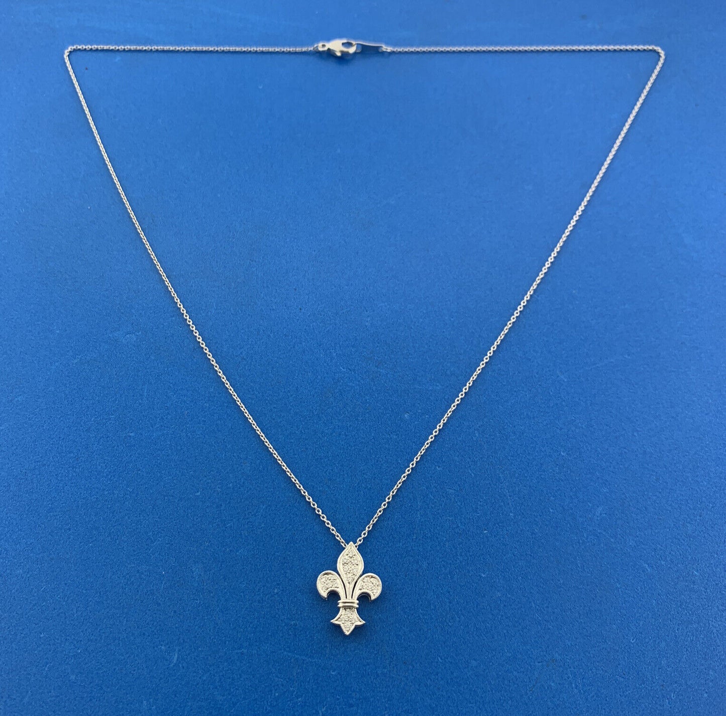 Designer BK 18k White Gold Round Cut Diamond Fleur De Lis 16.5" Chain Necklace