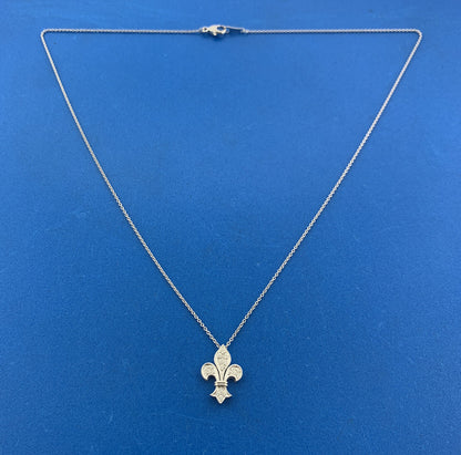Designer BK 18k White Gold Round Cut Diamond Fleur De Lis 16.5" Chain Necklace