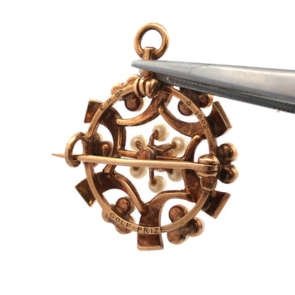 Vintage 14k Yellow Gold Diamond Seed Pearl Spiral Cluster Brooch Pendant