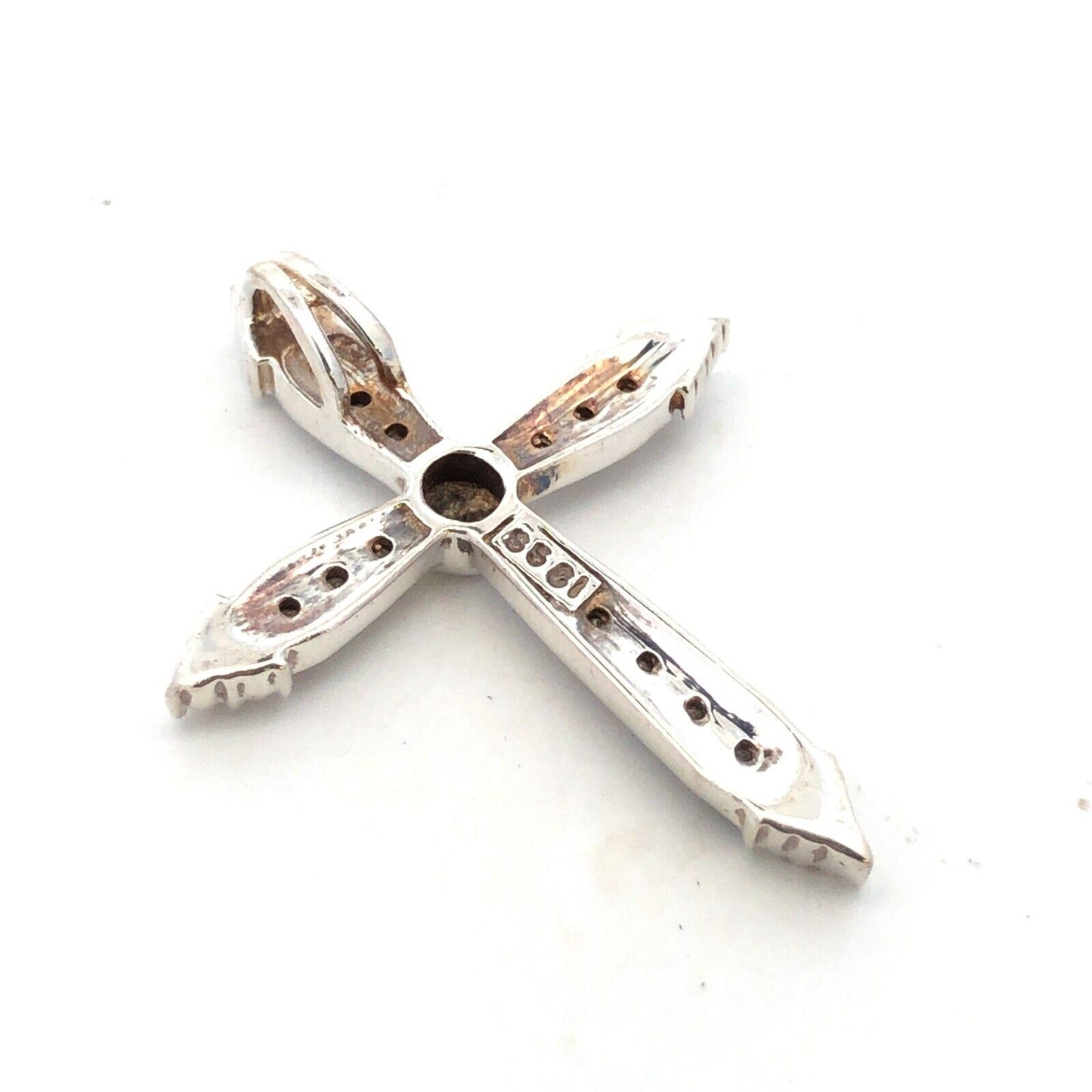 Designer 925 Sterling Silver Round Diamond Textured Cross Pendant