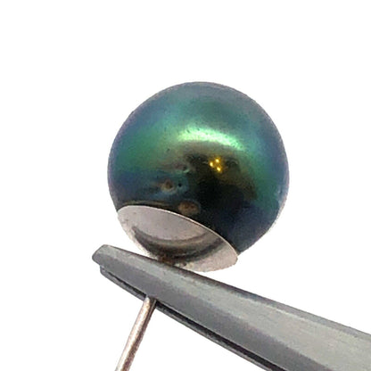 Designer 14K White Gold Round Tahitian Pearl Ball Solitaire Stud Earrings