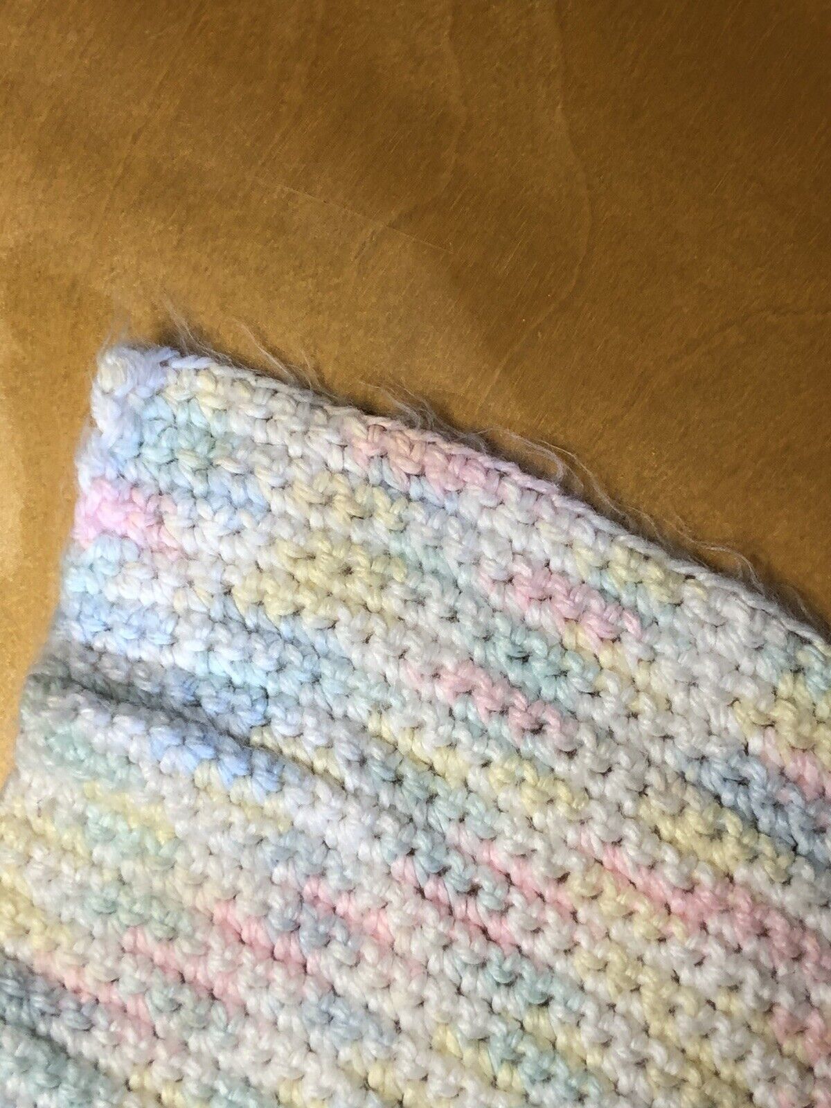 Hand Crocheted Knitted Pastel Yellow White Green Blue Pink Unisex Baby's Blanket