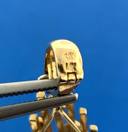 Vintage 14K Yellow Gold Mabe Pearl Diamond Accented Modernist Enhancer Pendant