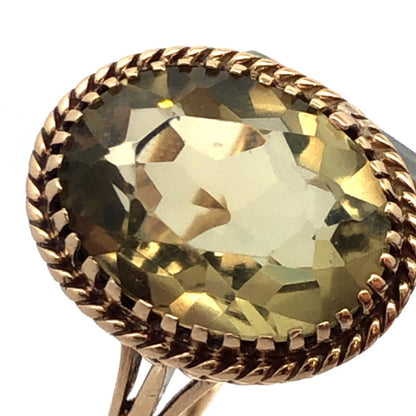 Vintage Siffari 14K Yellow Gold Oval Green Amethyst Solitaire Cocktail Ring