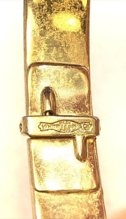 Vintage Designer Whiting & Davis Gold Tone Oval Hinged Cuff Bracelet