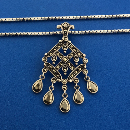 Marcasite Sterling Silver 925 Art Deco Style Dangle Pendant Enhancer Necklace