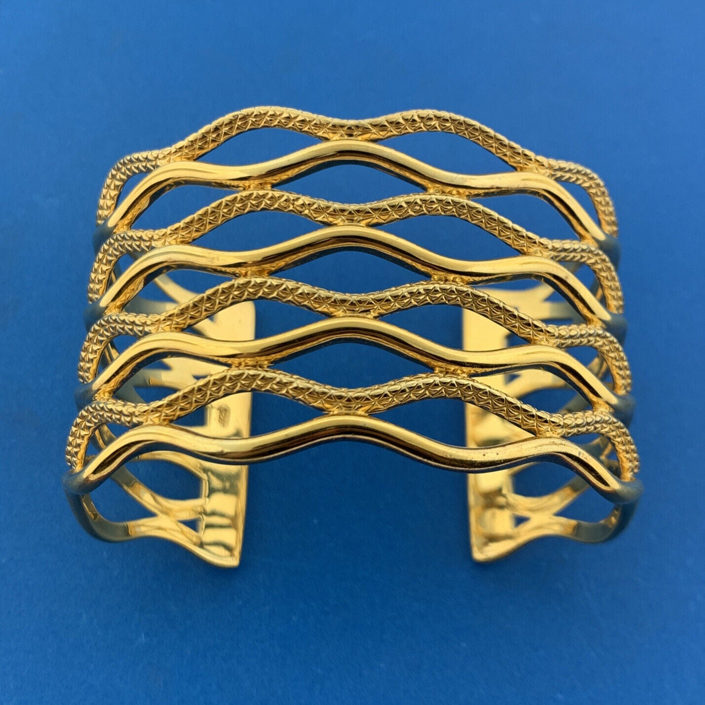 CORDOVA 925 Sterling Silver Vermeil Textured Polished Statement Cuff Bracelet