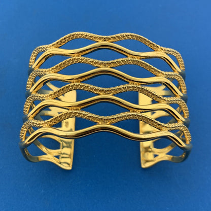 CORDOVA 925 Sterling Silver Vermeil Textured Polished Statement Cuff Bracelet