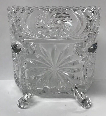 EAPG Pinwheel And Hobstar Square Footed Compote Candy Dish Clear Glass Pattern