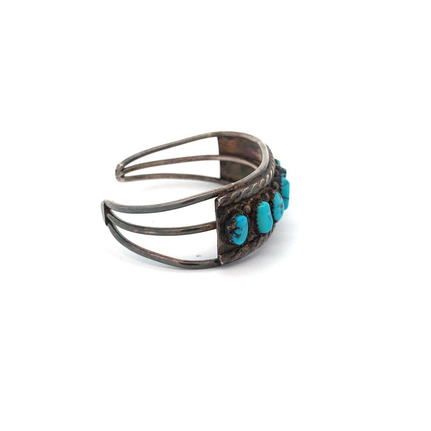 Vintage Native American 925 Sterling Silver Oval Turquoise Open Cuff Bracelet