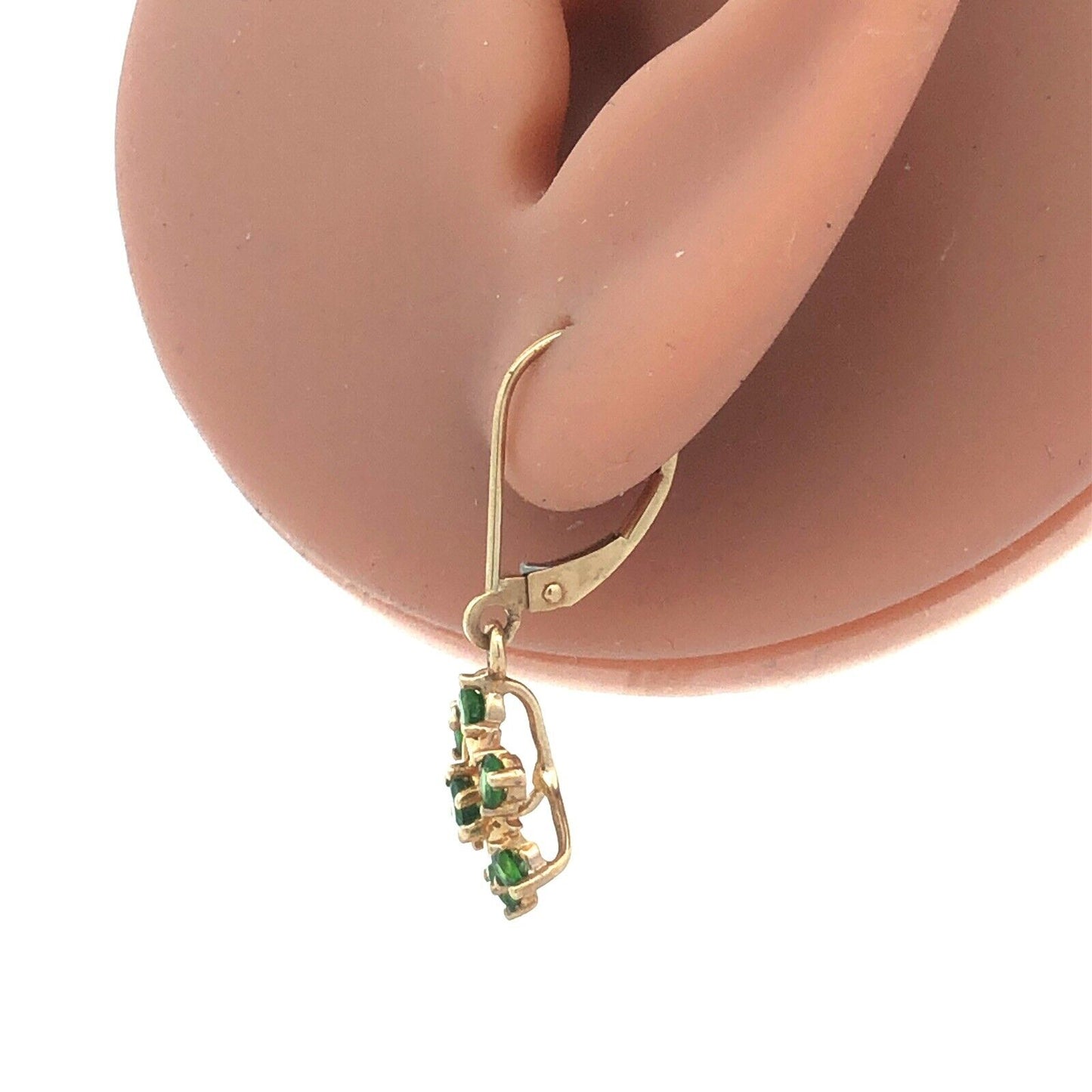 14K Yellow Gold Round Green Tourmaline Flower Leverback Dangle Earrings