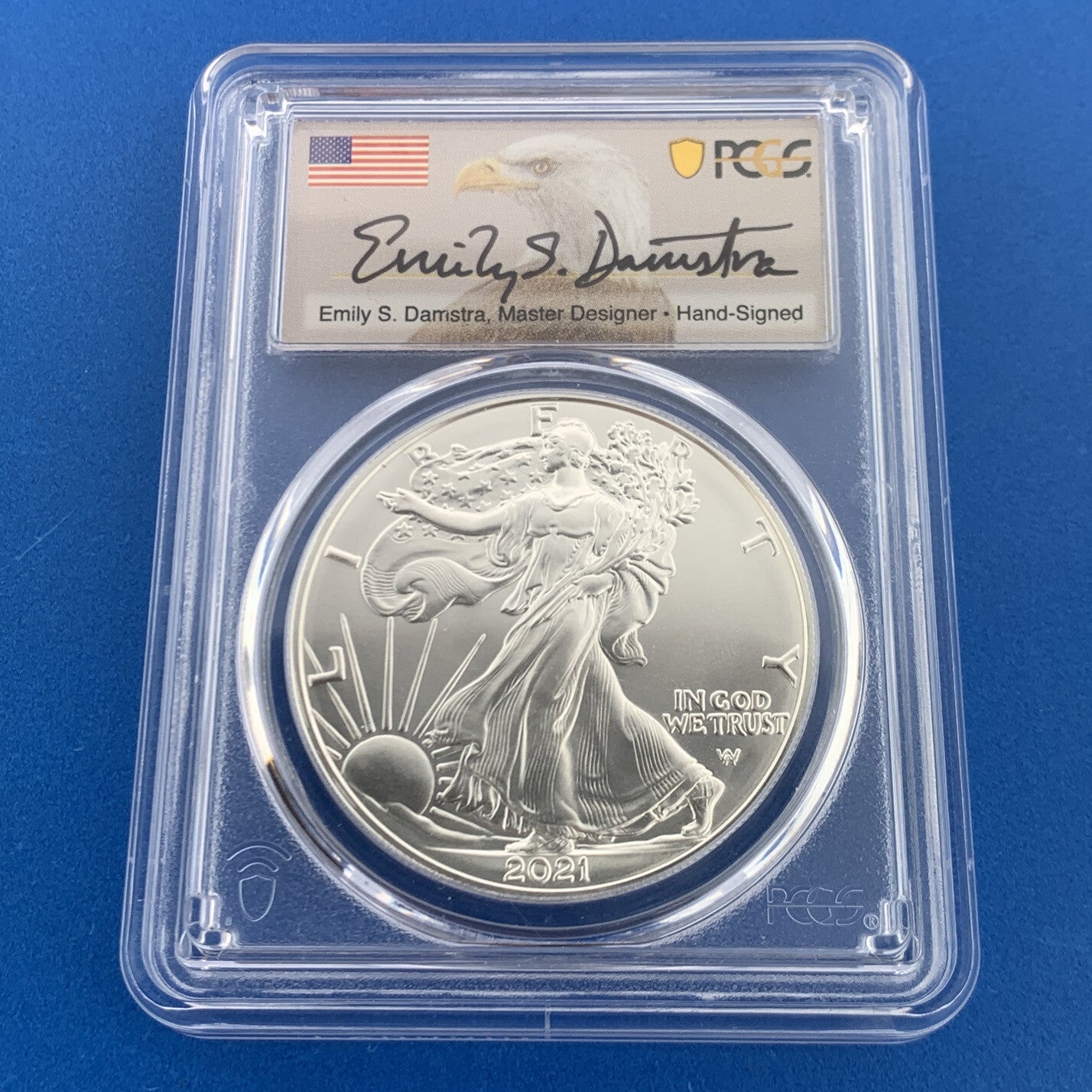 2021 Silver Eagle 999 Fine Silver PCGS MS 70 Type 2 First Strike Emily Damastra