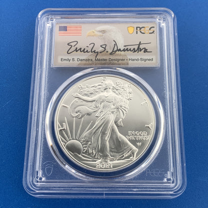 2021 Silver Eagle 999 Fine Silver PCGS MS 70 Type 2 First Strike Emily Damastra