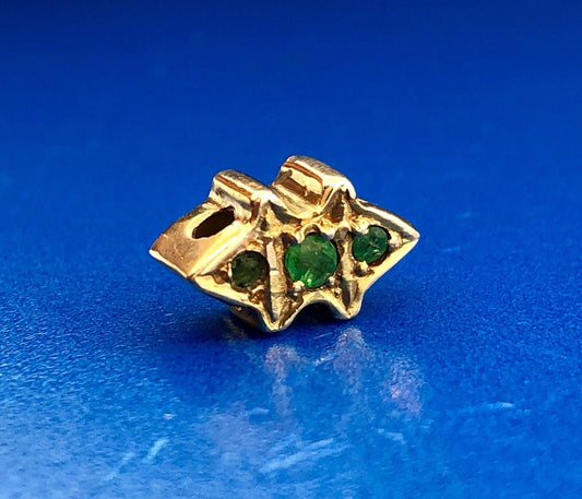 Designer 14K Yellow Gold 585 Emerald Trio Floral Scroll Slide Bracelet Charm