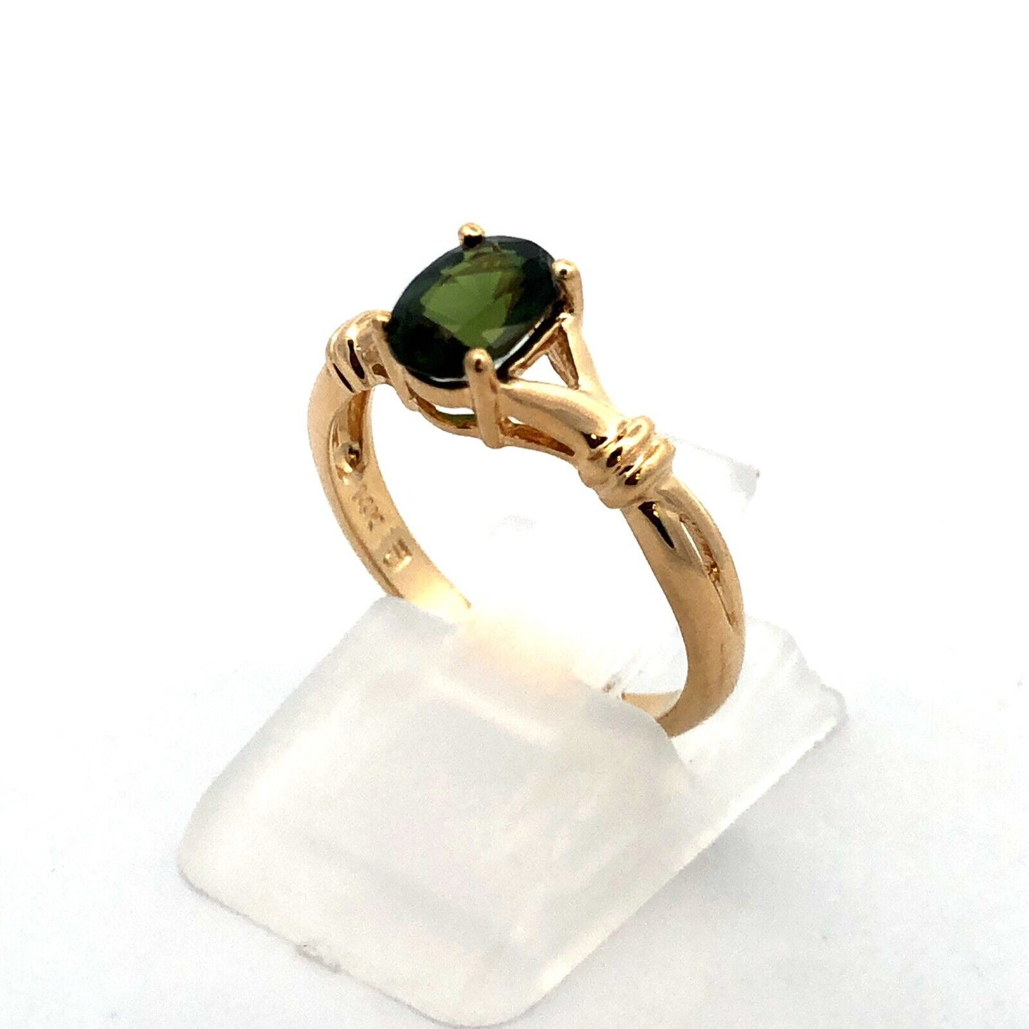 Designer 14K Yellow Gold Oval Green Tourmaline Solitaire  Anniversary Ring