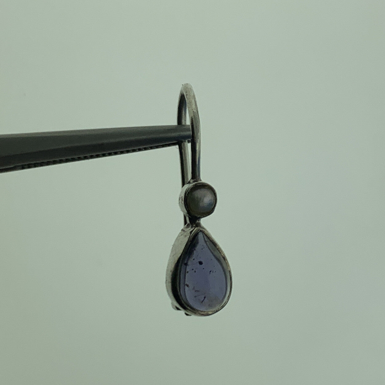 Vintage 925 Sterling Silver Purple Reticulated Quartz Pearl Dangle Earrings
