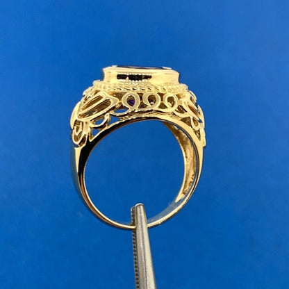 Designer 925 Sterling Silver Vermeil Round Amethyst Butterfly Scroll Ring