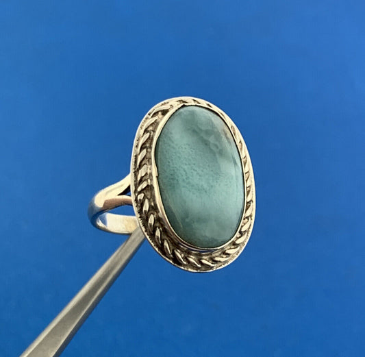 Vintage 925 Sterling Silver Larimar Pectolite Oval Cabochon Cocktail Ring