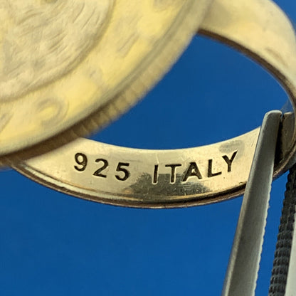 Vermeil Sterling Silver 925 1979 Lire Repvbblica Italiana Coin Ring Size 9.75