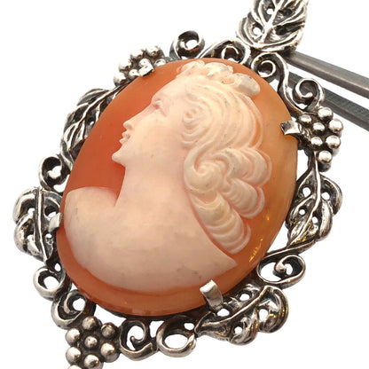 Estate Kabana 925 Sterling Silver Oval Cameo Vines And Grapes Statement Pendant