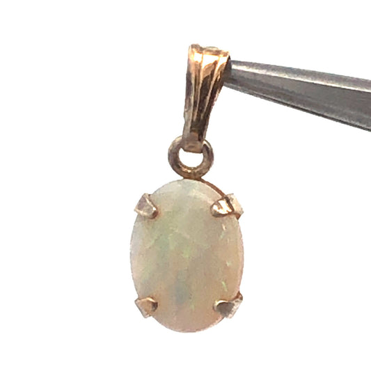 Vintage 14K Yellow Gold Oval Opal October Birthday Sweetheart Pendant