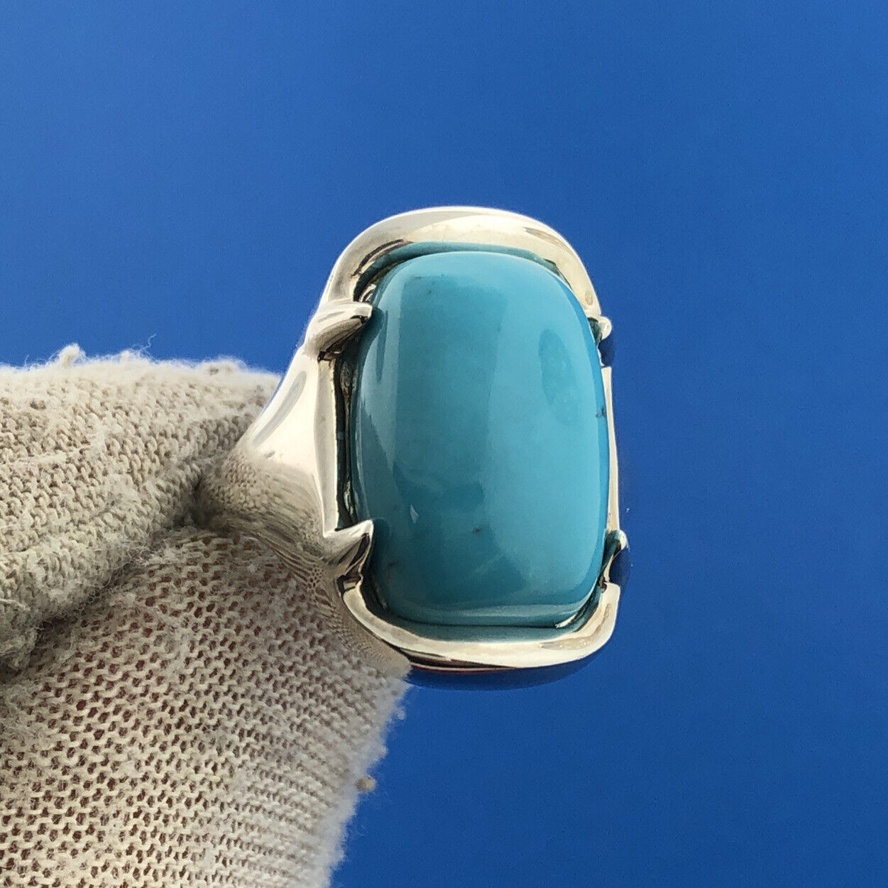 Designer Milor Italy 950 Silver Turquoise Statement Dome Ring