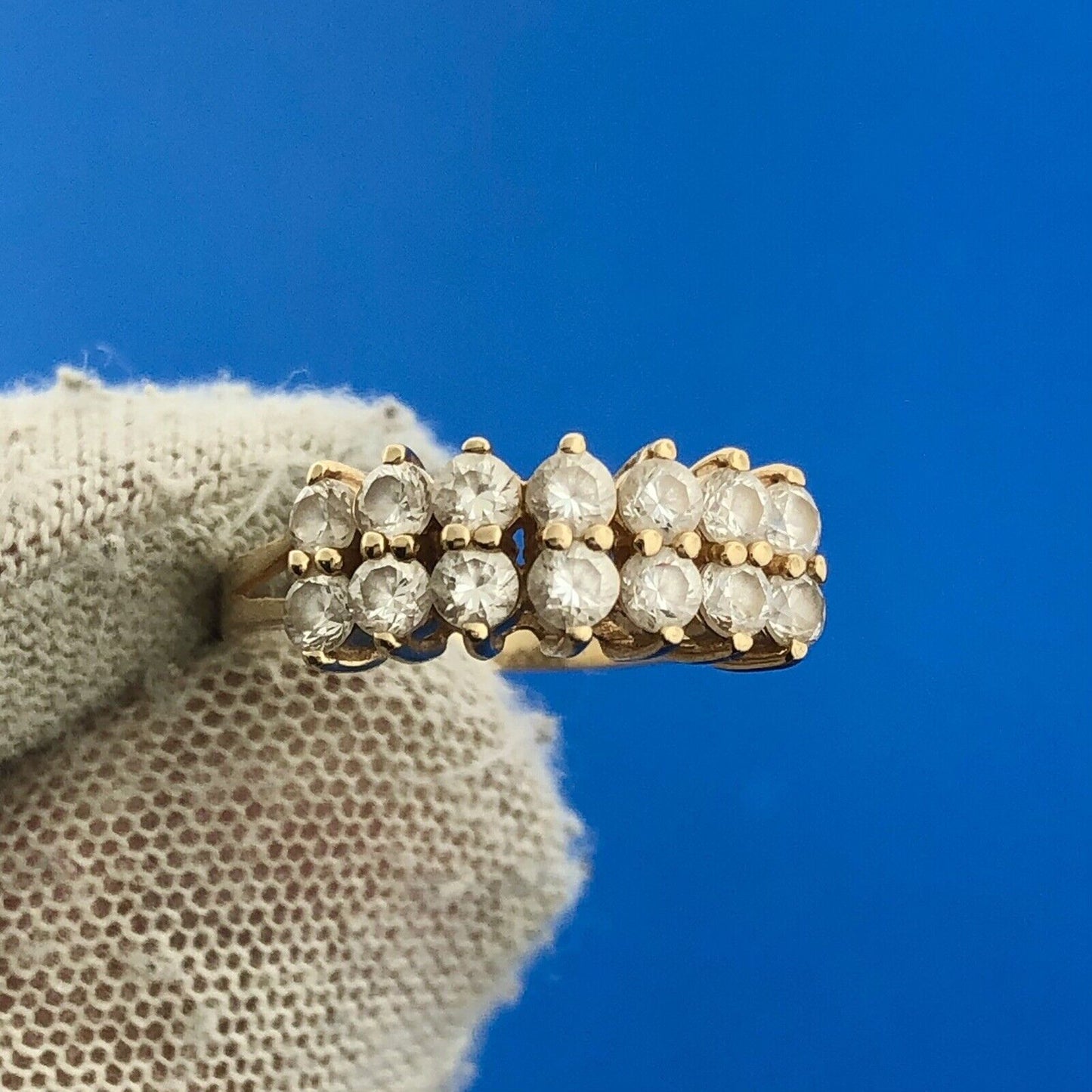 Gorgeous 14k Yellow Gold Round Cut Sparkling CZ Cascade Waterfall Ring Size 6.75