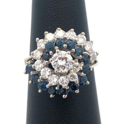 Designer 14K White Gold Diamond Solitaire W/Sapphire Diamond Accents Spiral Ring