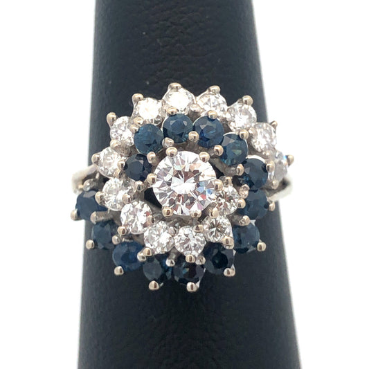 Designer 14K White Gold Diamond Solitaire W/Sapphire Diamond Accents Spiral Ring