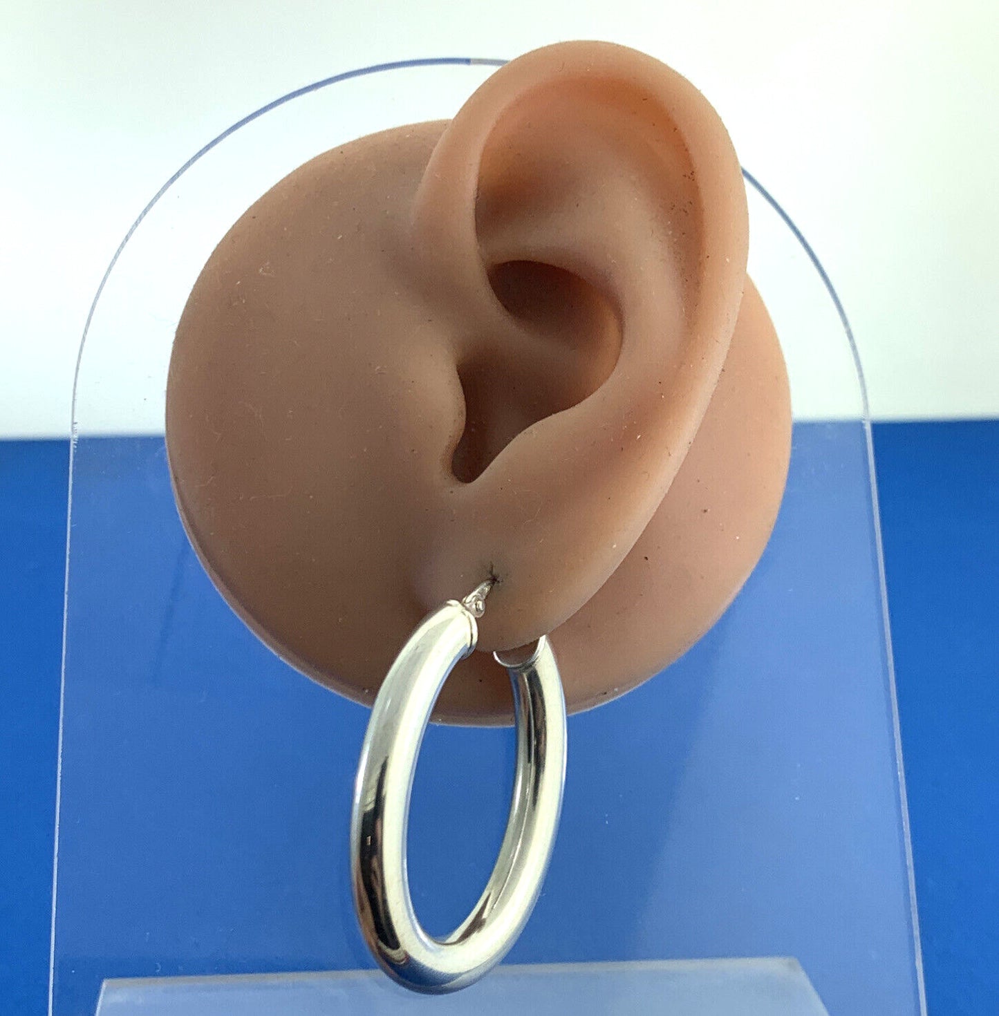 Designer Italy 925 Sterling Silver Large Polished Tubular Oval Hoop Earrings