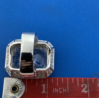 Designer Sterling Silver Cubic Zirconia Solitaire Halo Accents Statement Ring