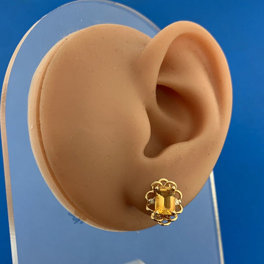 Designer 14K Yellow Gold Citrine Diamond November Anniversary Stud Earrings