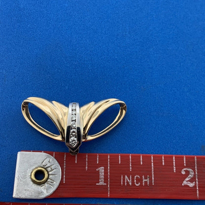 Gorgeous 14k Yellow Gold White Gold Round Cut Diamond Modernist Enhancer Pendant