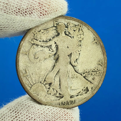 1917 D Obverse Walking Liberty Silver Half Dollar 50c Key Date Denver Coin