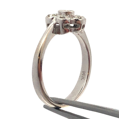 Vintage 14K White Gold Diamond Flower Cluster Sweetheart Promise Engagement Ring